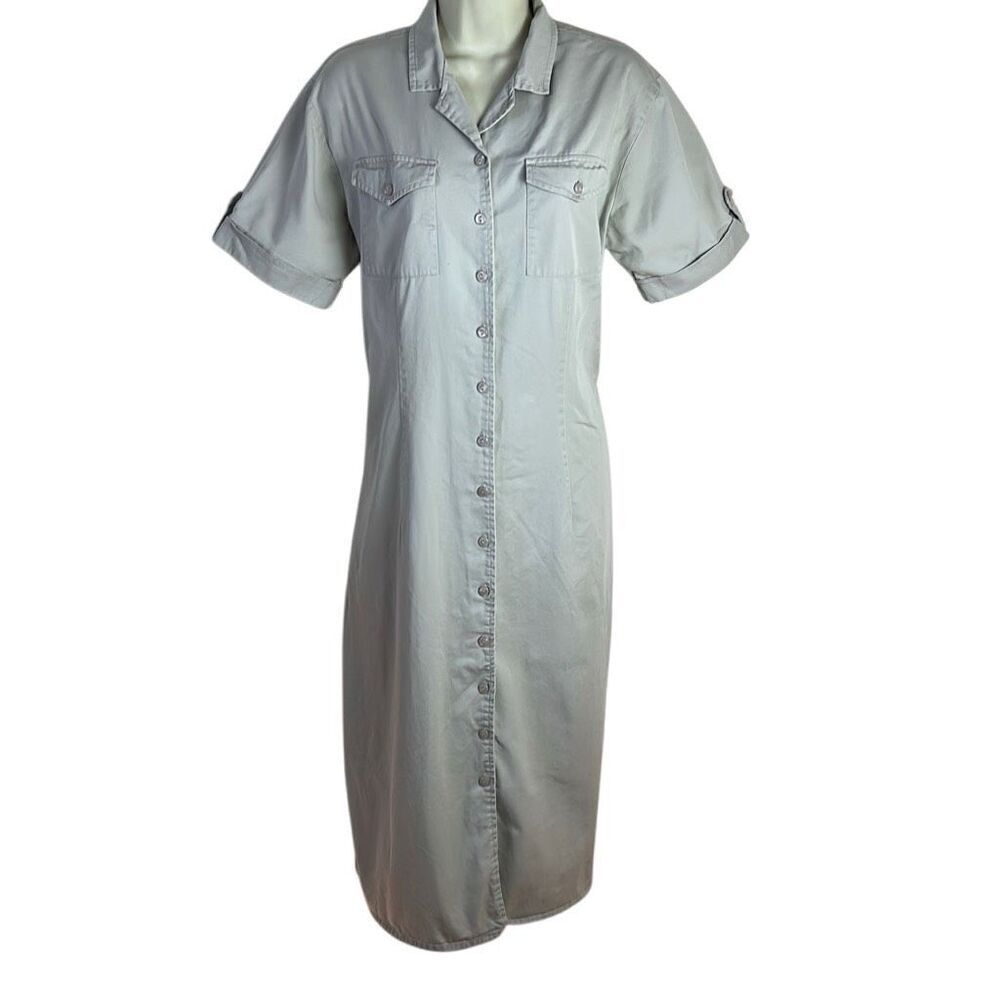 Appárenza Vintage Cotton Khaki Tan Safari Coastal Short Sleeve Dress Size PM